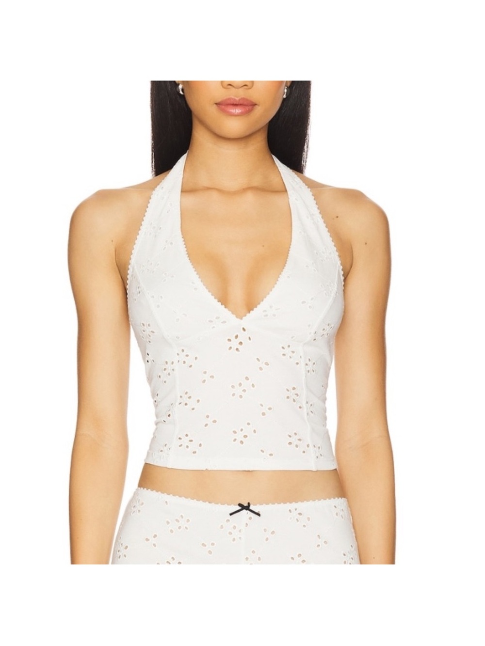 Free People White Eyelet Halter Top